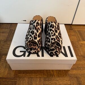 GANNI Brown & Black Leopard Butterfly Platform Satin Heeled Sandals